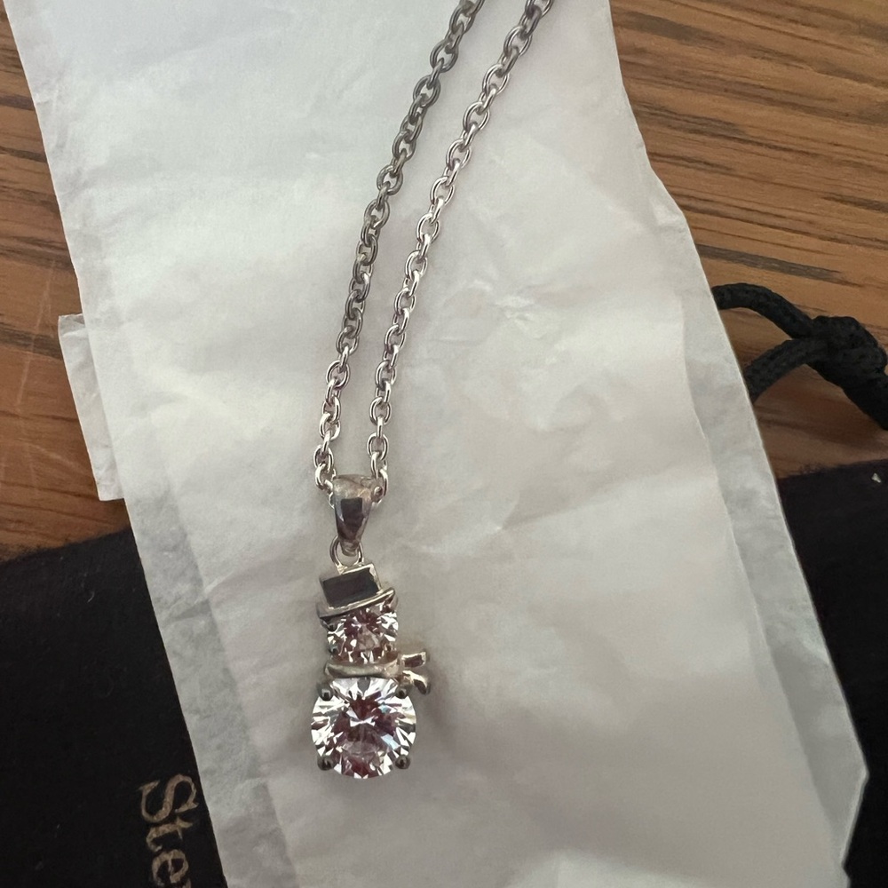 TALBOTS sterling silver crystal snowman necklace NWT!